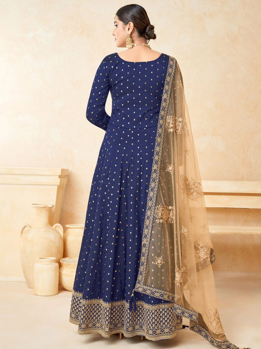 Blue Tafeta Butti Partywear Anarkali Suit - Inddus.com