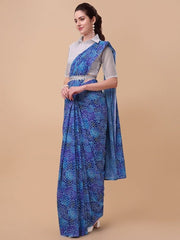 Blue & White Floral Print Saree - Inddus.com