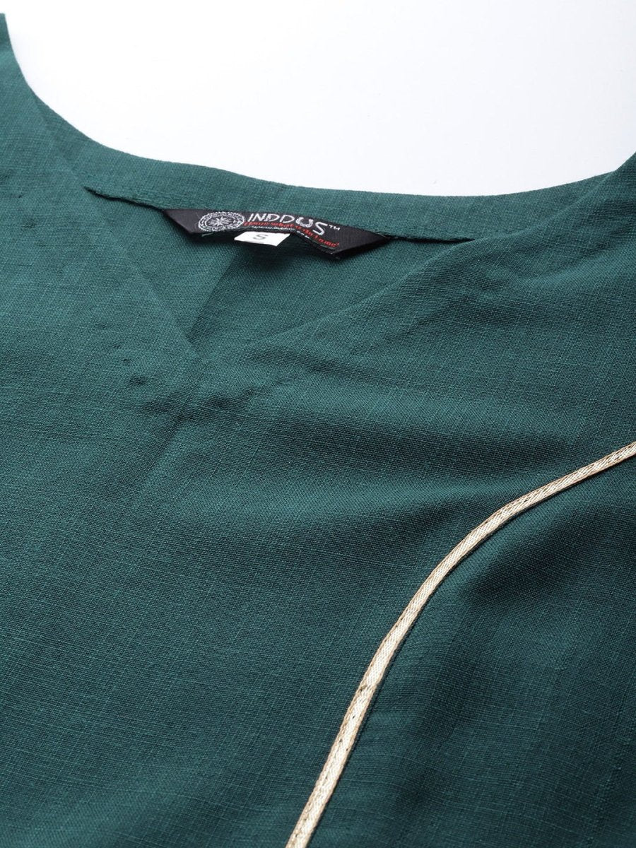 Bottle Green Gotta Detailed Kurta with Pants and Dupatta - Inddus.com