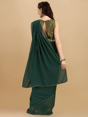 Bottle Green Woven Design Georgette Saree & Embellished Belt - Inddus.com