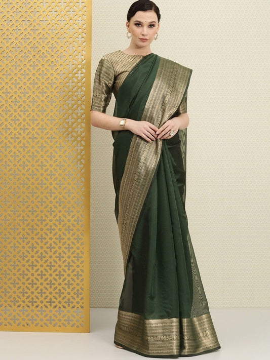 Bottle Green Woven Organza Saree - inddus-us