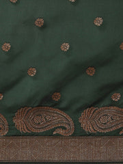 Bottle Green Zari Woven Embellished Saree - inddus-us