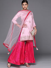 breathtaking-pink-silk-blend-embroidered-kurta-set - Inddus.com