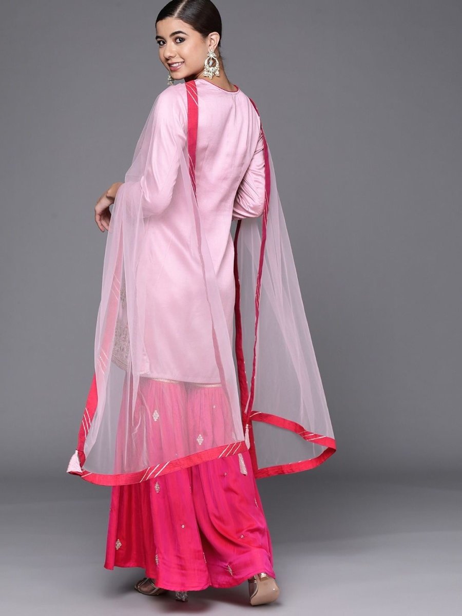 breathtaking-pink-silk-blend-embroidered-kurta-set - Inddus.com