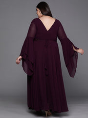 Burgundy Solid Georgette Ethnic Maxi Gown - Inddus.com