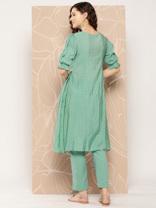 Chanderi Cotton Kurta With Trousers - Inddus.com