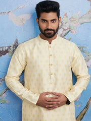 Cream-Coloured Ethnic Motifs Woven Design Kurta with Trousers - Inddus.com