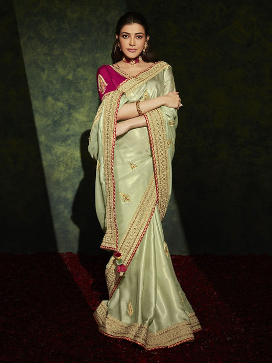 Cream Silk Traditional Saree - Inddus.com