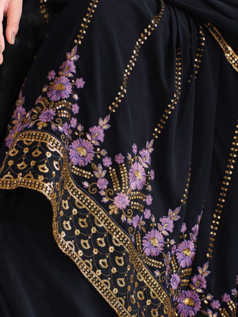 Dark Blue Embroidered Partywear Sharara-Style-Suit - Inddus.com