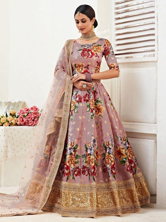 Dark Pink Banglori Silk Digital Printed Lehenga Choli - inddus-us