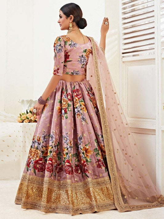 Dark Pink Banglori Silk Digital Printed Lehenga Choli - inddus-us