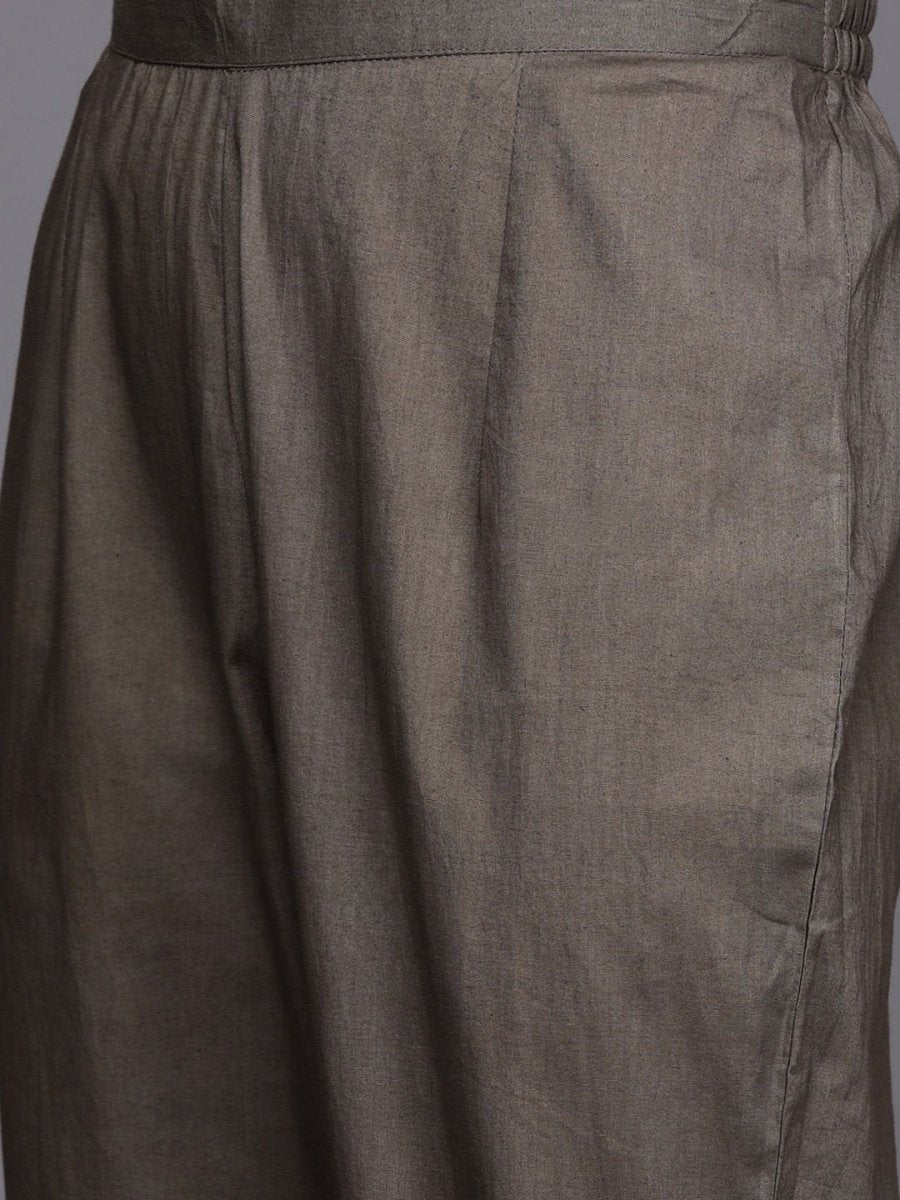 Dark Taupe Embroidered Kaftan Kurta with Pants - inddus-us