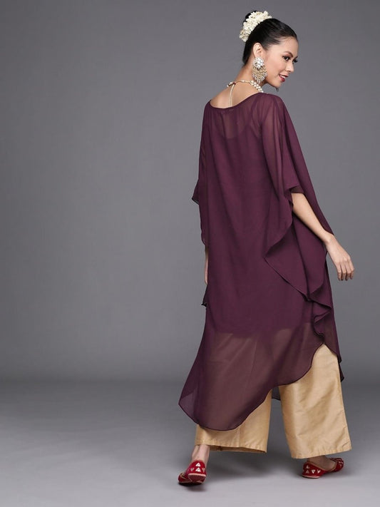 Deep Wine Embroidered Kaftan Kurta - inddus-us