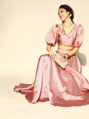 Dirty Pink Brocade Woven Flared Skirt with Top - Inddus.com