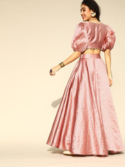 Dirty Pink Brocade Woven Flared Skirt with Top - Inddus.com