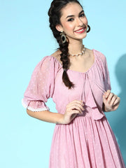 Dirty Pink Laced Self Design Midi Gown - Inddus.com