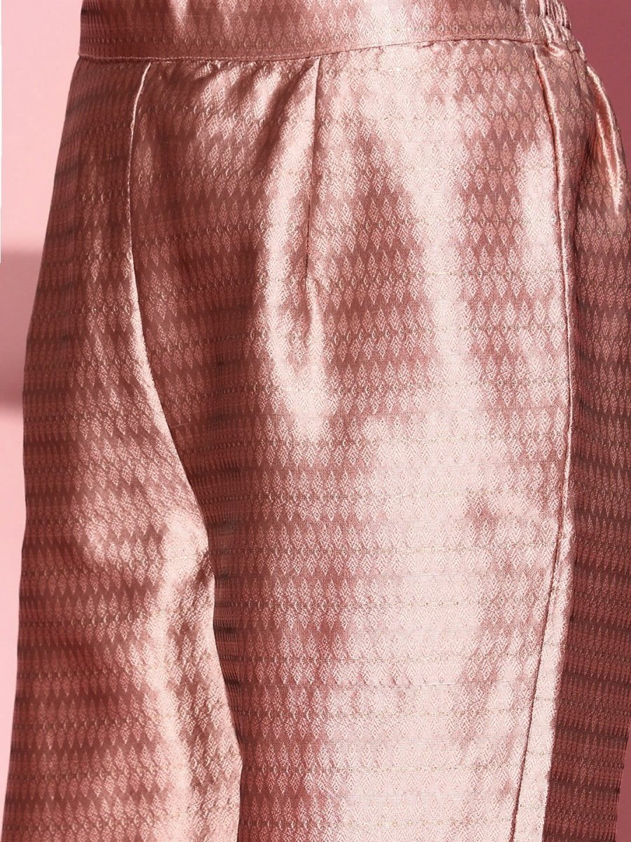 Dirty Pink Woven Kurta with Sharara and Dupatta - Inddus.com