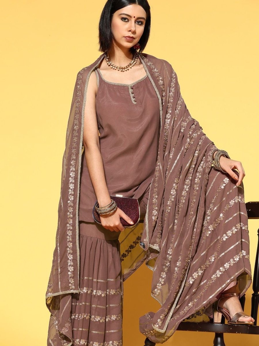 elegant mauve poly georgette solid kurta set