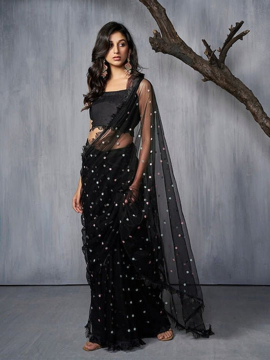 Embellished Embroidered Net Saree