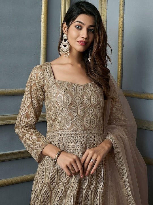 Embellished Fit & Flare Ethnic Dress With Dupatta - Inddus.com