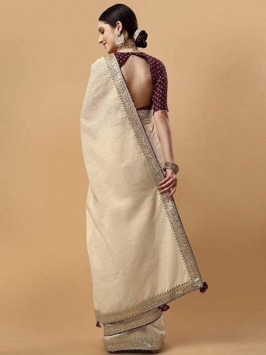 Embellished Sequinned Border Saree - Inddus.com