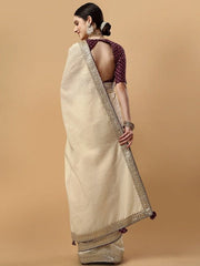 Embellished Sequinned Border Saree - Inddus.com