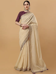 Embellished Sequinned Border Saree - Inddus.com