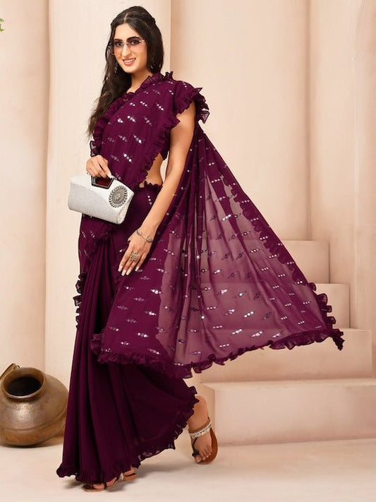 Embellished Sequinned Saree - Inddus.com