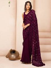 Embellished Sequinned Saree - Inddus.com