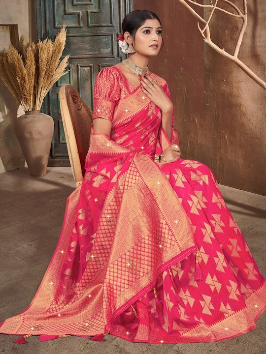 Embellished Zari Organza Banarasi Saree - Inddus.com