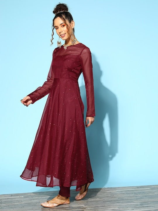 Embroidered Beads & Stones Kurta With Trousers & With Dupatta - Inddus.com