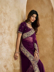 Embroidered Detailed Net Saree - Inddus.com