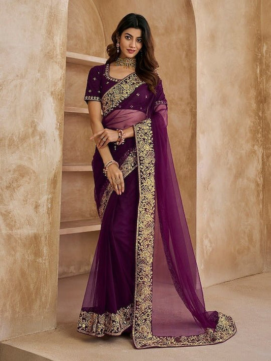 Embroidered Detailed Net Saree