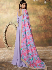 Embroidered Georgette Maxi Gown Ethnic Dress With Floral Printed Dupatta - Inddus.com