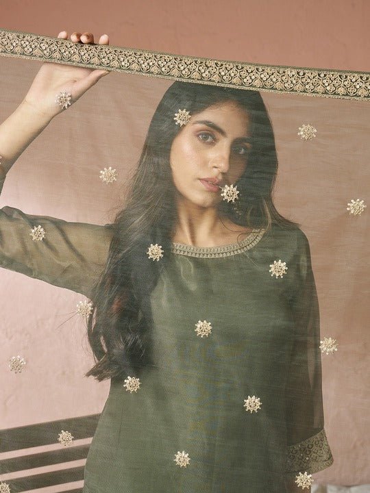 Embroidered Kurta with Trousers & Dupatta - Inddus.com