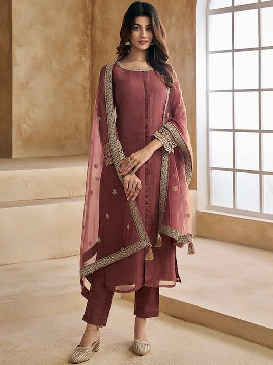 Embroidered Kurta with Trousers & Dupatta - Inddus.com