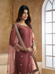 Embroidered Kurta with Trousers & Dupatta - Inddus.com