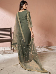 Embroidered Kurta with Trousers & Dupatta - Inddus.com