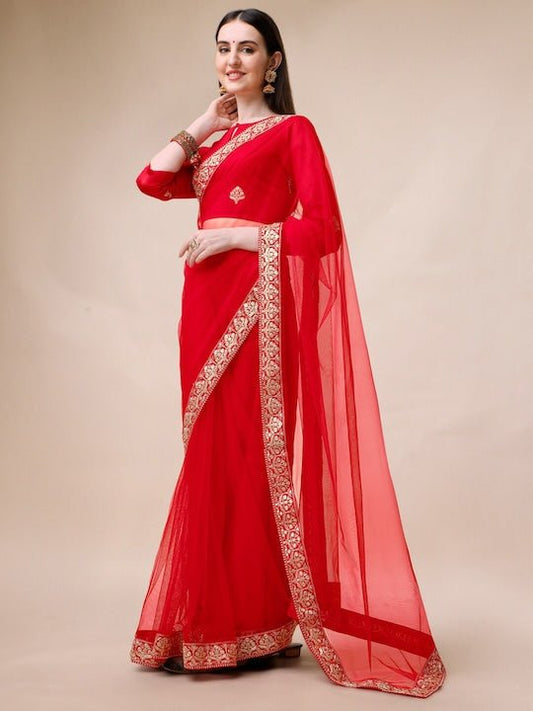 Embroidered Net Saree