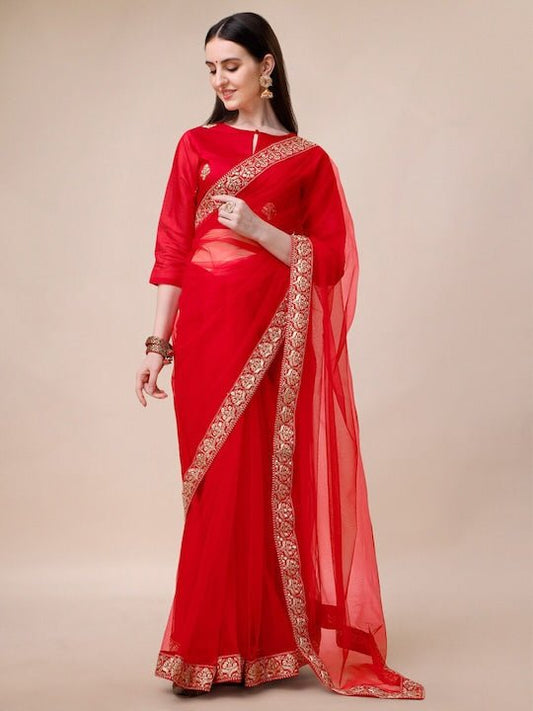 Embroidered Net Saree