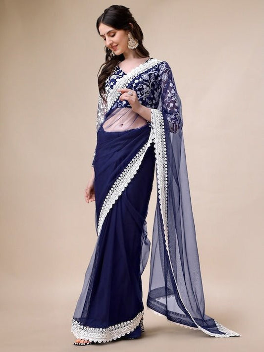 Embroidered Net Saree