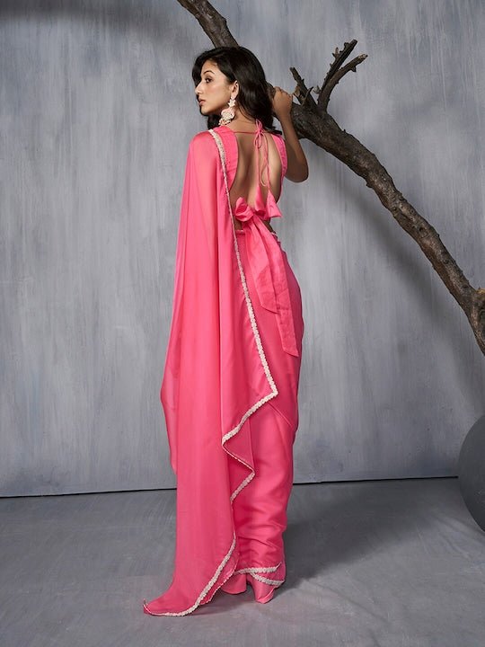 Embroidered Organza Saree - Inddus.com