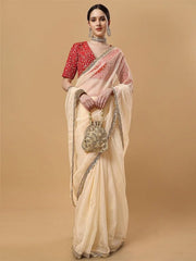 Embroidered Organza Saree - Inddus.com