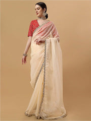 Embroidered Organza Saree - Inddus.com