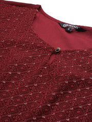 Embroidered Regular Chikankari Kurta with Palazzos - Inddus.com