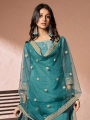 Embroidered Regular Organza Kurta with Trousers & Dupatta - Inddus.com