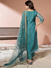 Embroidered Regular Organza Kurta with Trousers & Dupatta - Inddus.com