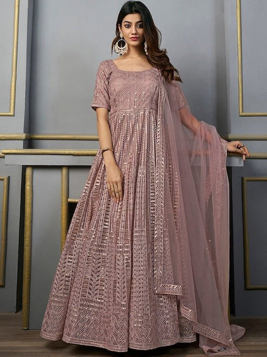 Embroidered Sequined Anarkali Kurta with Dupatta - Inddus.com