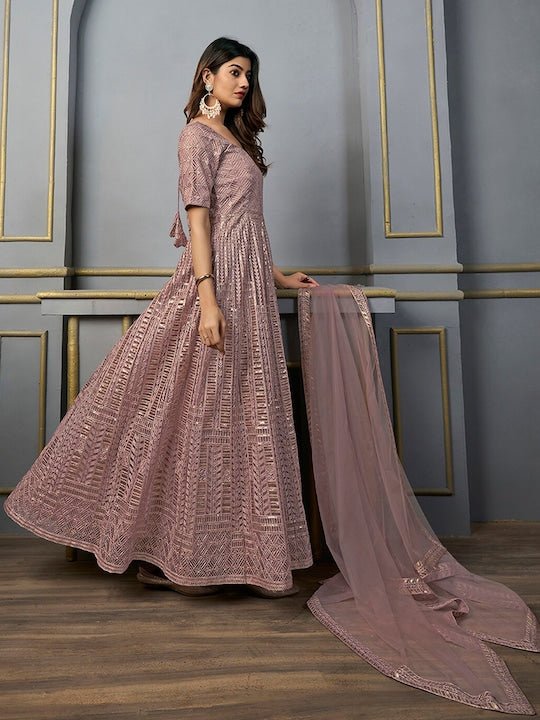 Embroidered Sequined Anarkali Kurta with Dupatta - Inddus.com