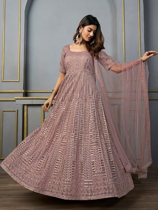 Embroidered Sequined Anarkali Kurta with Dupatta - Inddus.com